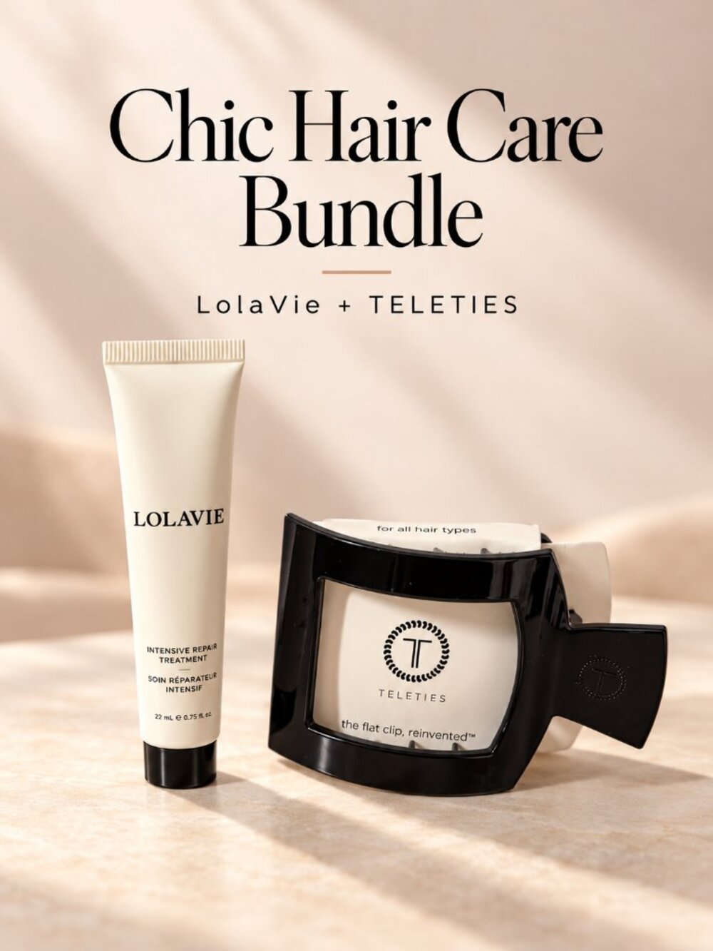 LolaVie Intensive Repair Treatment + TELETIES Flat Hair Clip Bundle